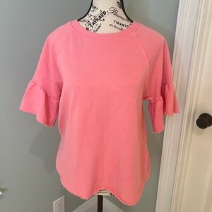 Michael Stars Los Angeles Pink Top w/Ripped Edges & Tiered Sleeves Sz S Like New